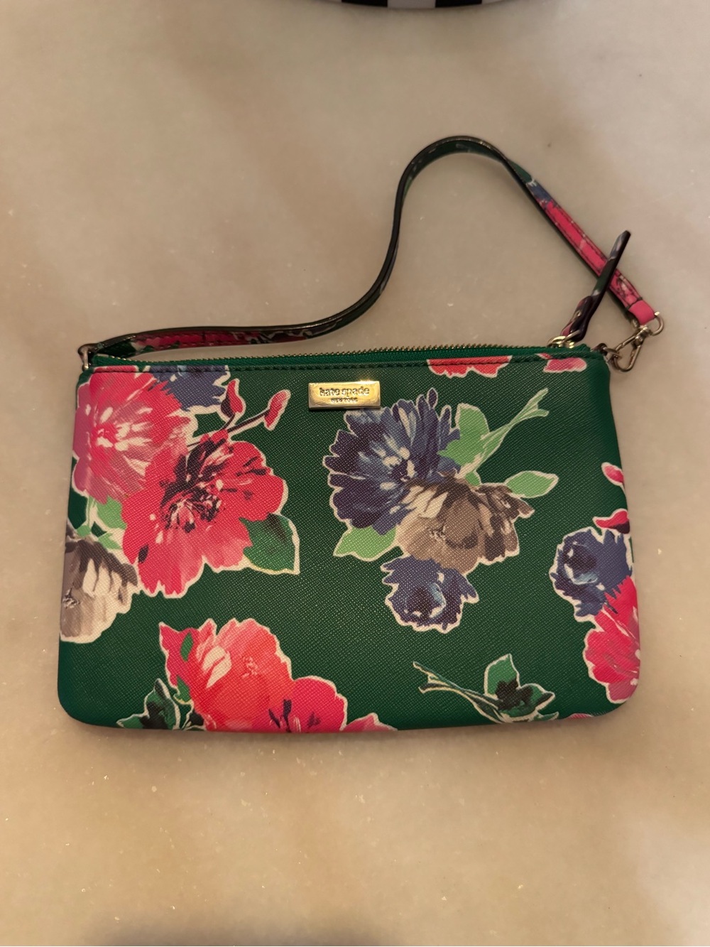 Kate Spade Green Floral Wristlet